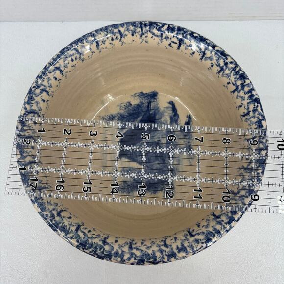 Storie Pottery Mixing Serving Bowl Blue Barn Cabin Marshall TX Stoneware 9.5 In - Picture 9 of 10